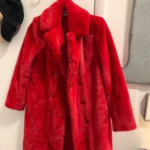 Alice & Olivia red fur coat